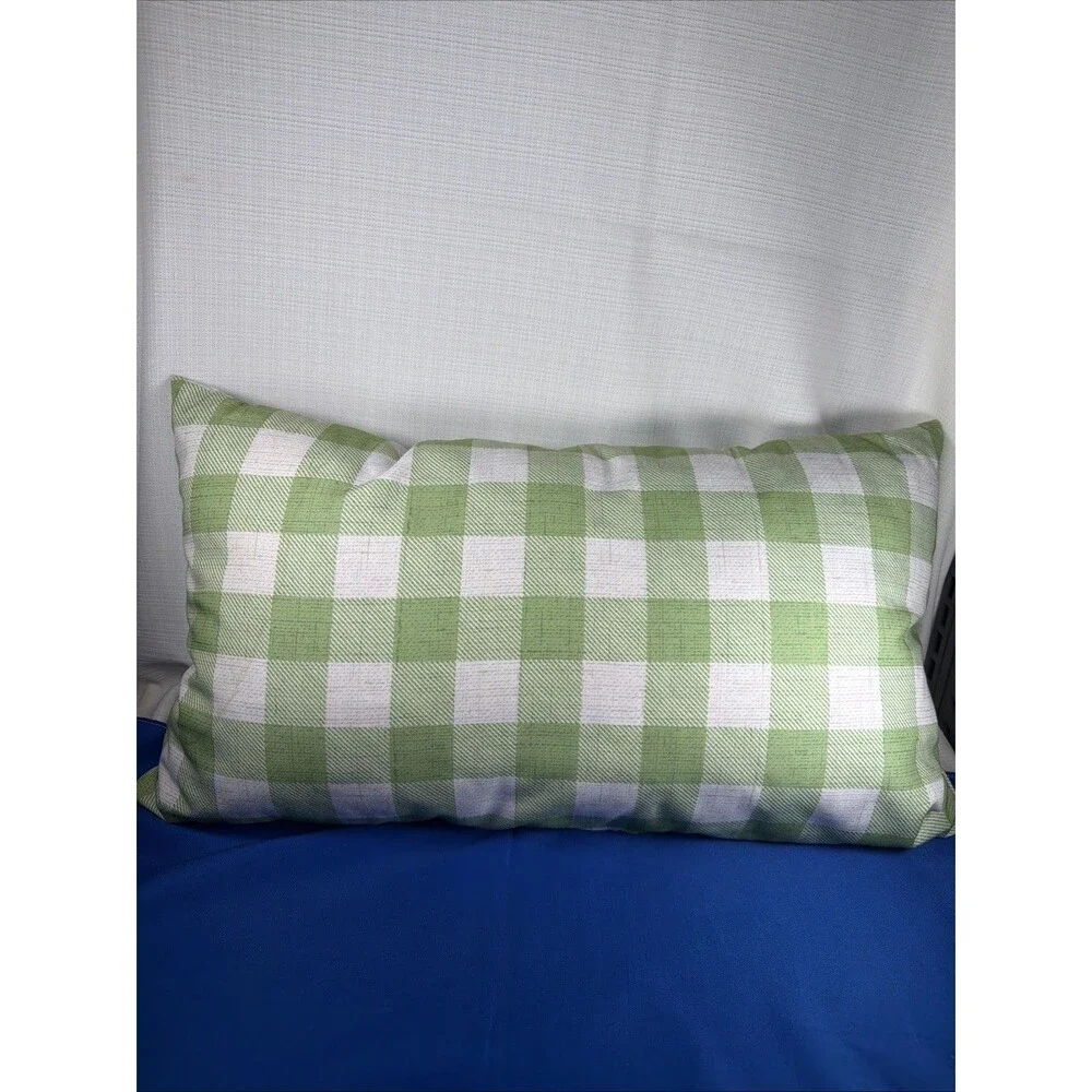 Easter Farmhouse Lumbar Pillow 22x12 Blue Truck Bunny Butt Plaid